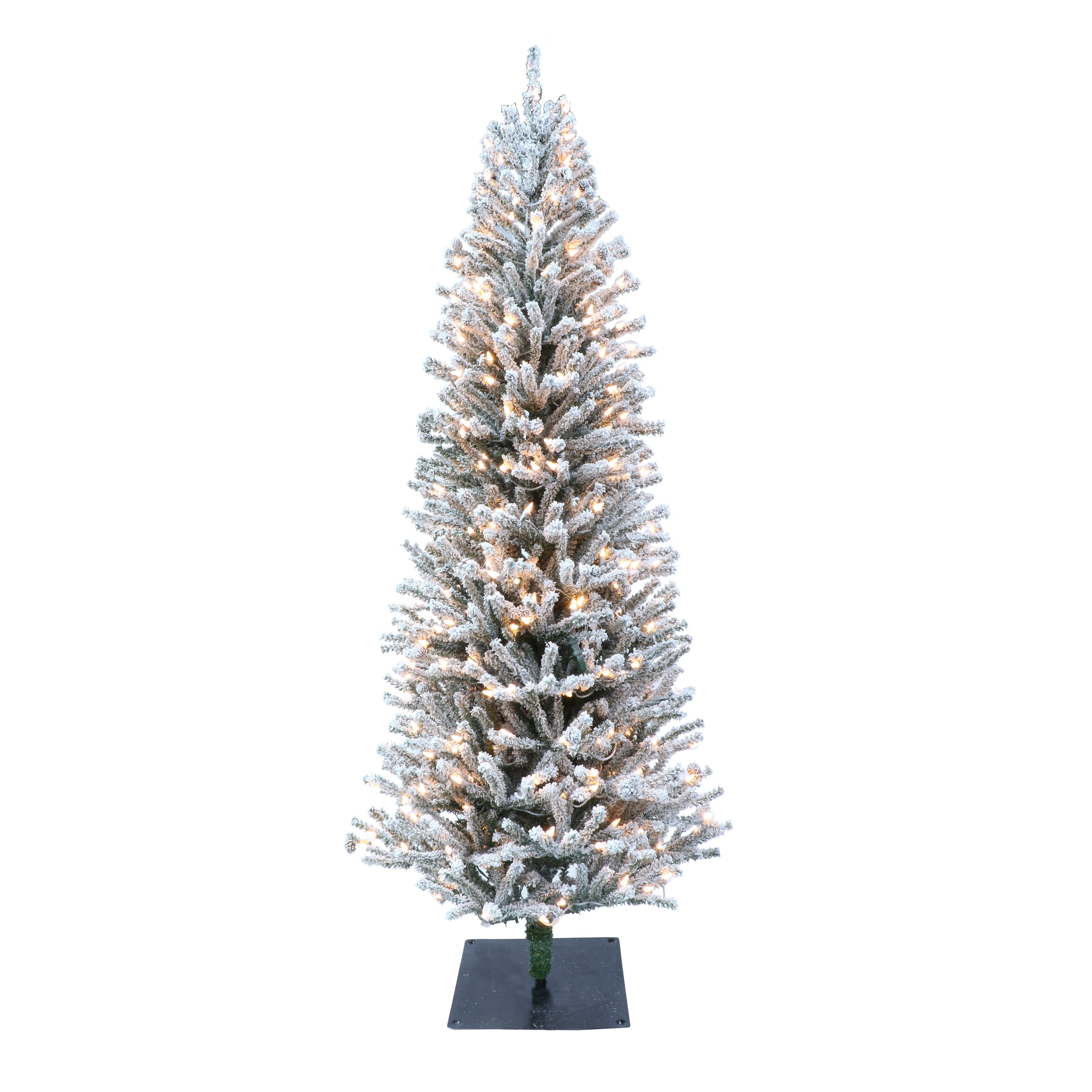 6 ft Pre-Lit Flocked Artificial Christmas Tree with Pinecones and 300 UL Clear Lights Metal Stand Green 1835-STF60C3A